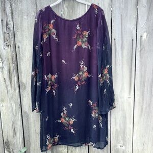 Sundance Boho Dress Burgundy Black Floral Bell Sleeves Women’s Size Large Petite